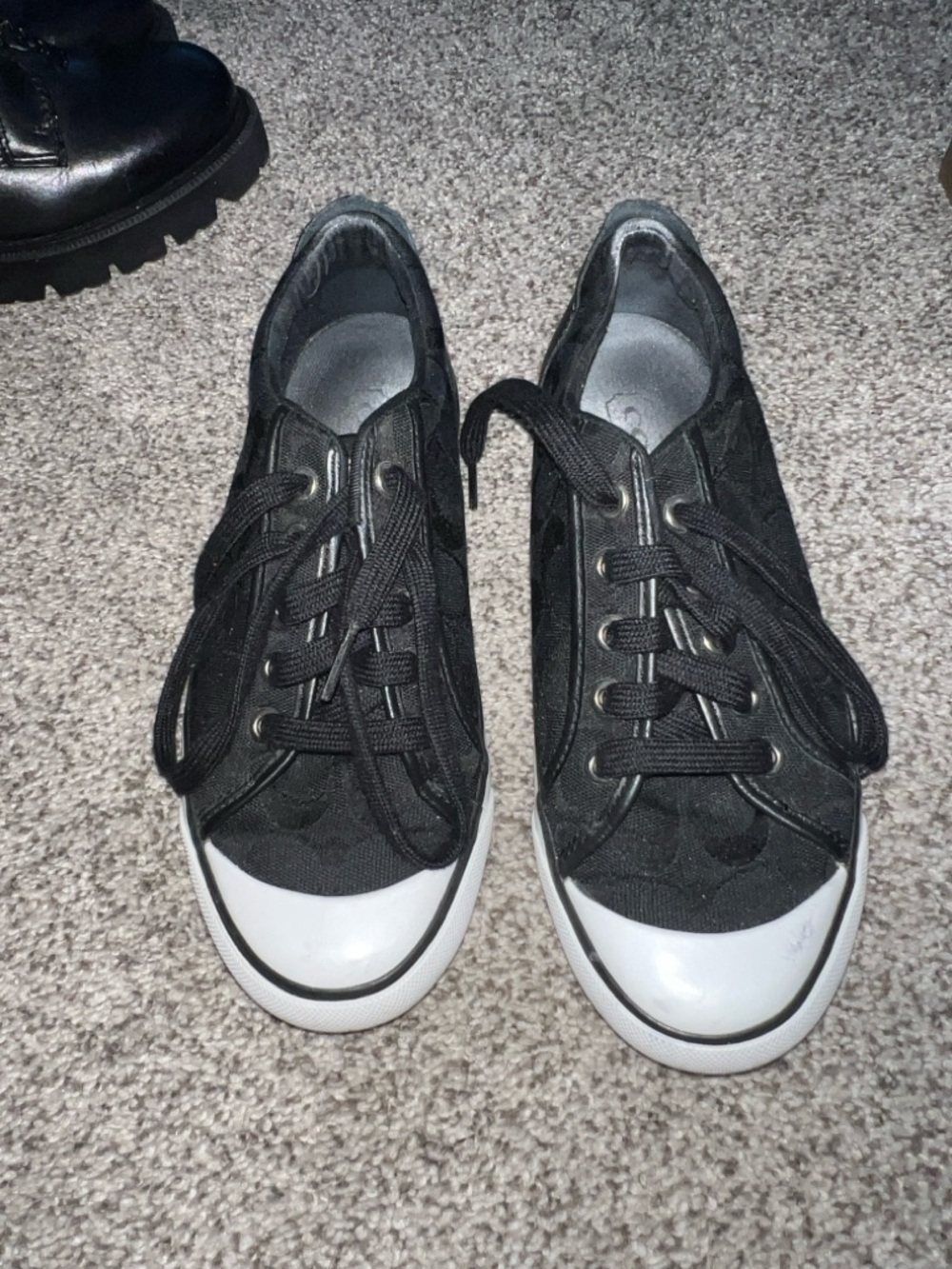 Black Low-Top Coach Canvas Sneakers with White Toe Cap